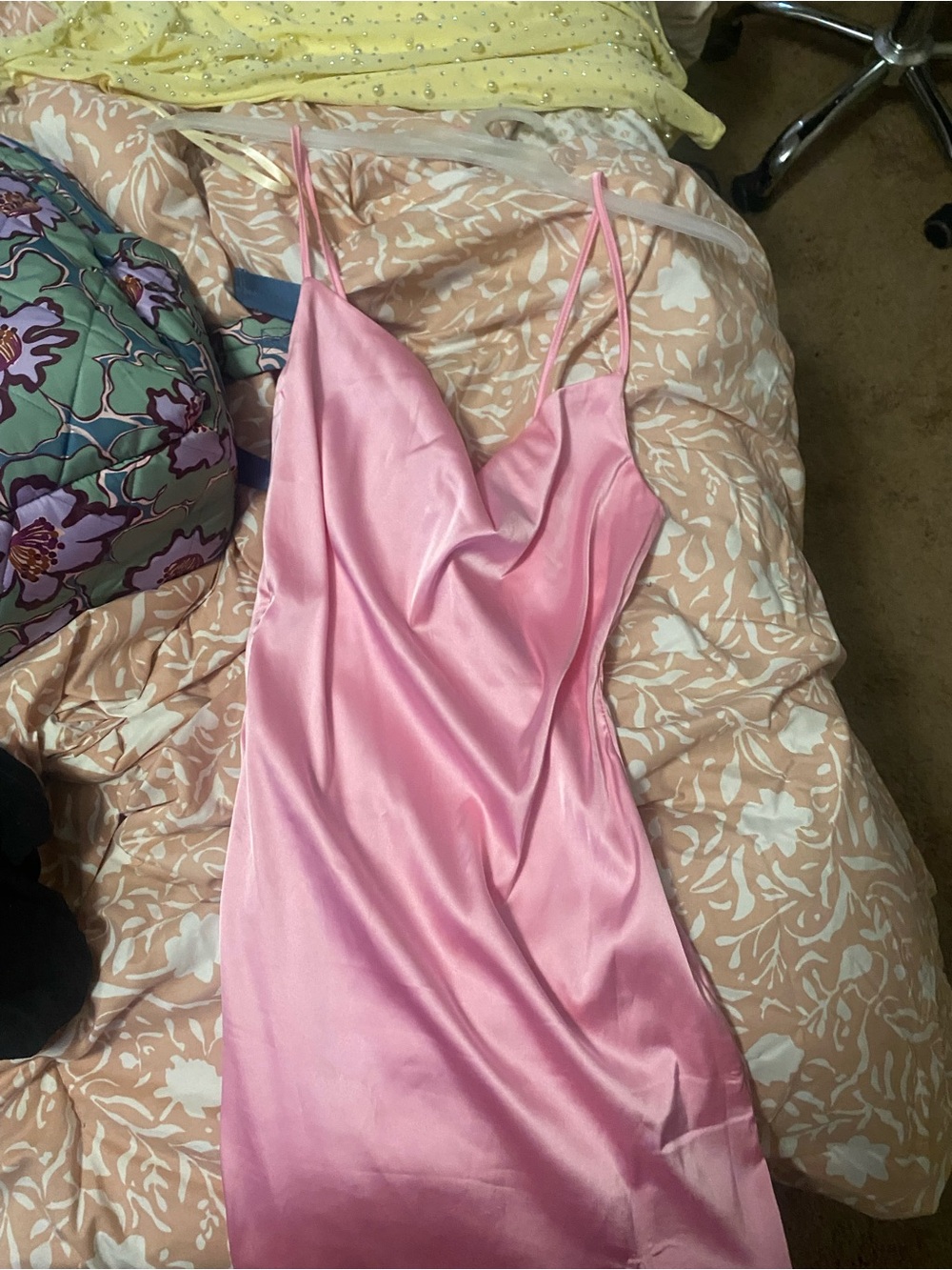 Amazon Pink Satin Cowl Neck Slip Dress